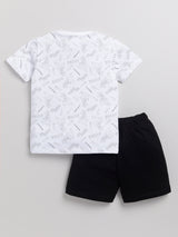 Boys Casual T-shirt Shorts  (WHITE BLACK)