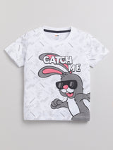 Boys Casual T-shirt Shorts  (WHITE BLACK)