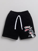 Boys Casual T-shirt Shorts  (WHITE BLACK)