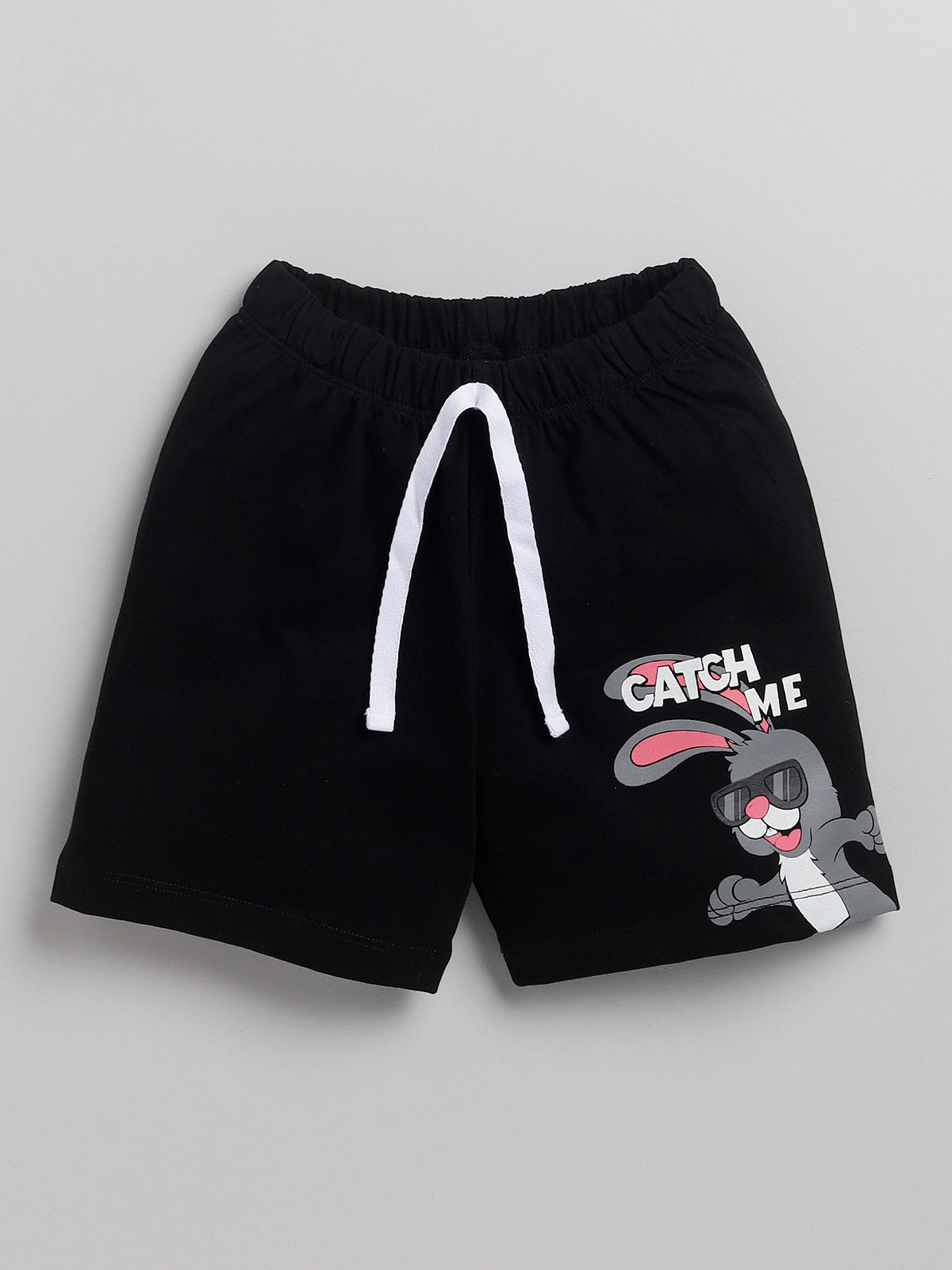 Boys Casual T-shirt Shorts  (WHITE BLACK)
