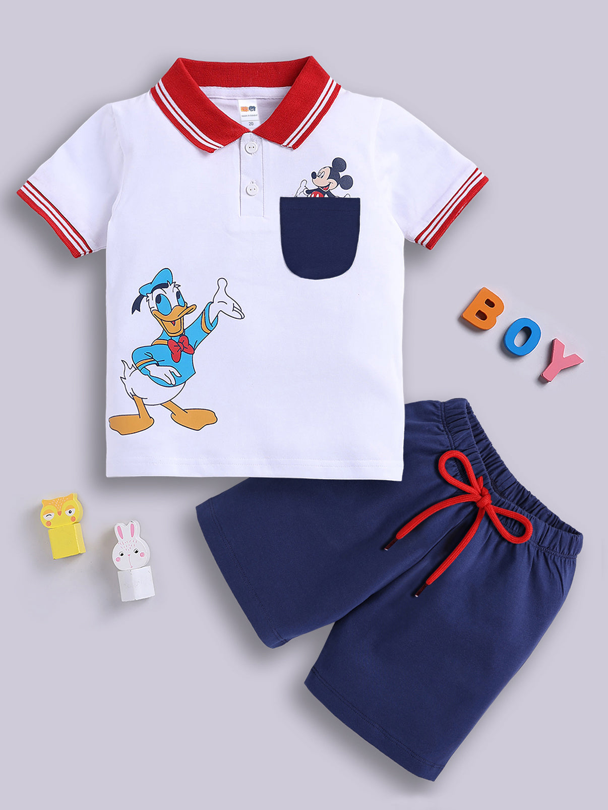 Boys Casual T-shirt Shorts  (RED NAVY)