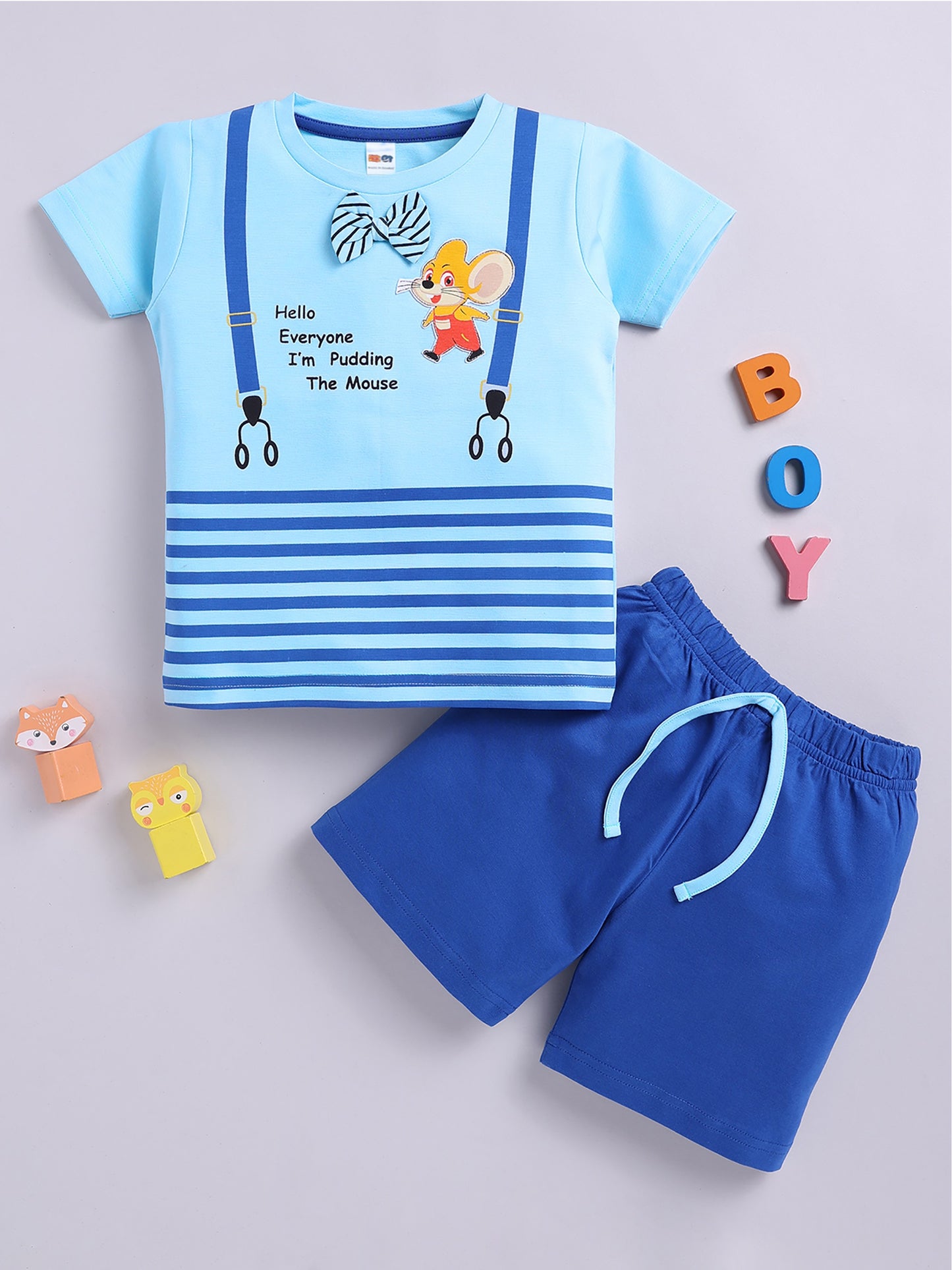 Boys Casual T-shirt Shorts  (SKY)