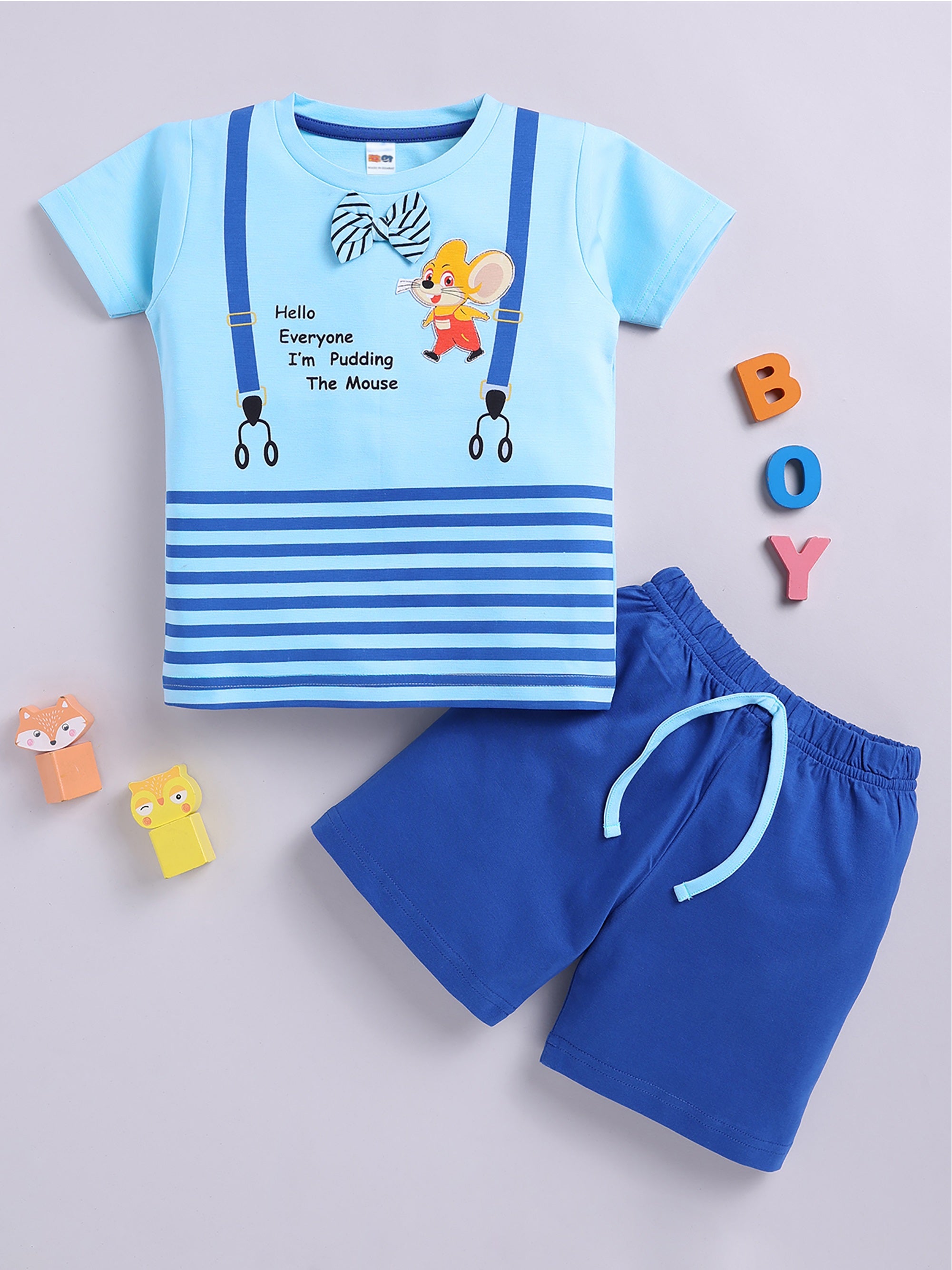 Boys Casual T-shirt Shorts  (SKY)