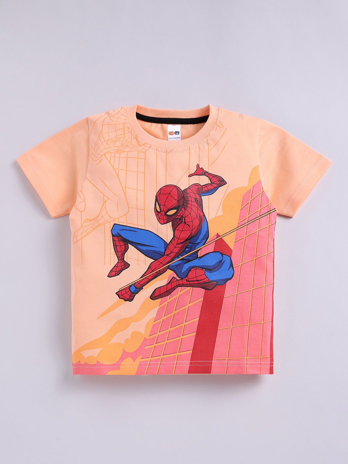 Boys Spiderman Casual T-shirt Shorts  (PEACH BLACK)