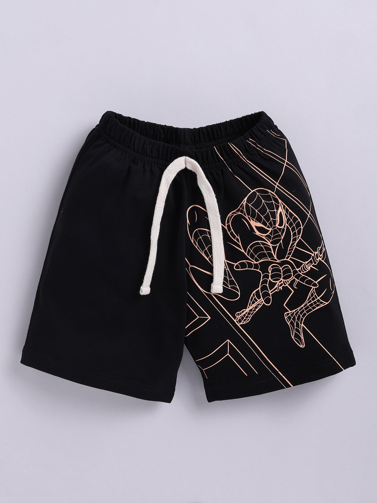 Boys Spiderman Casual T-shirt Shorts  (PEACH BLACK)