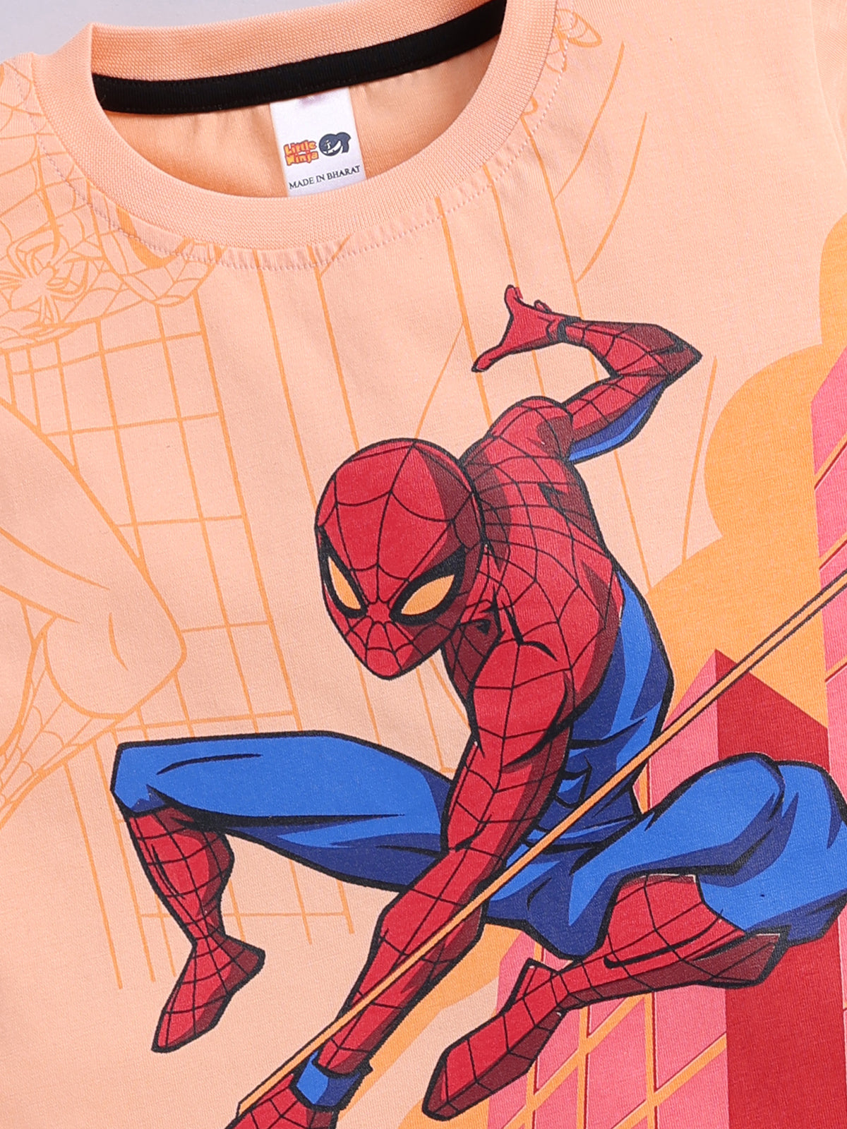 Boys Spiderman Casual T-shirt Shorts  (PEACH BLACK)