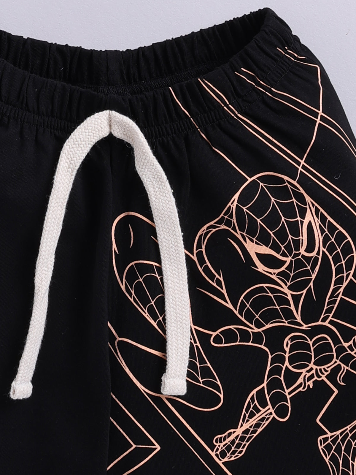 Boys Spiderman Casual T-shirt Shorts  (PEACH BLACK)
