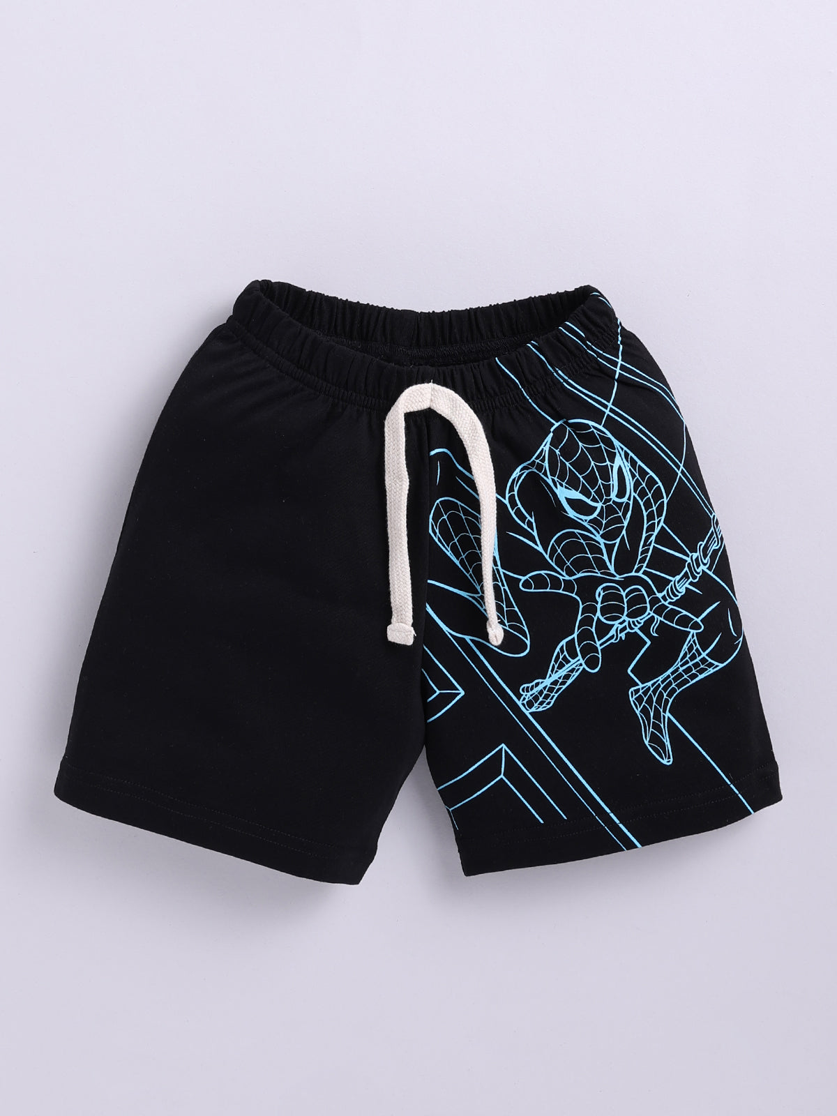 Boys Spiderman Casual T-shirt Shorts  (SKY BLACK)