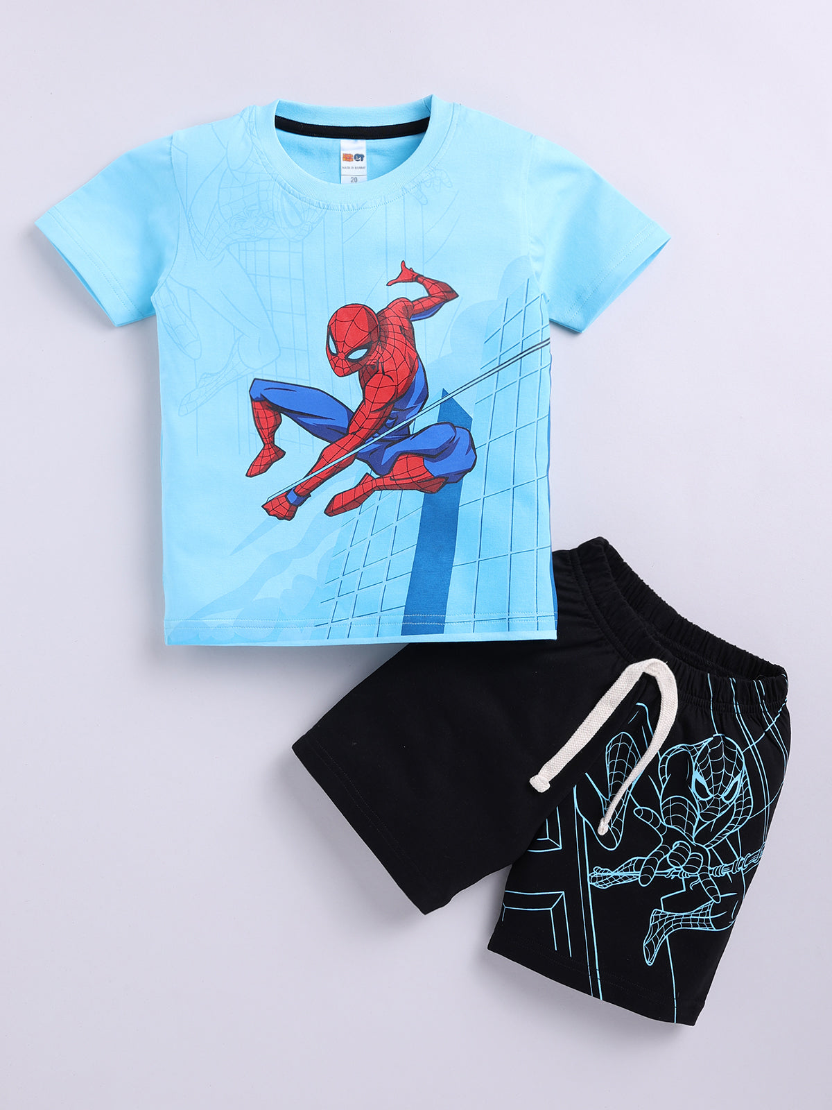Boys Spiderman Casual T-shirt Shorts  (SKY BLACK)