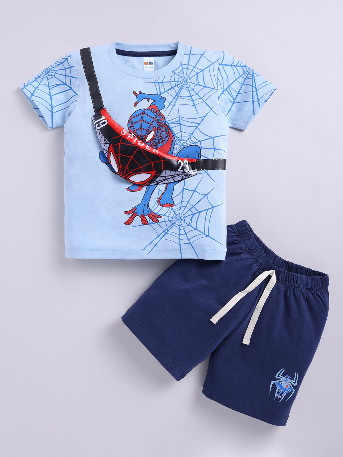 Boys Spiderman Casual T-shirt Shorts  (SKY NAVY)