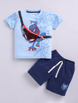 Boys Spiderman Casual T-shirt Shorts  (SKY NAVY)