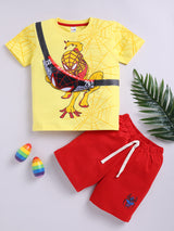 Boys Spiderman Casual T-shirt Shorts  (YELLOW RED)