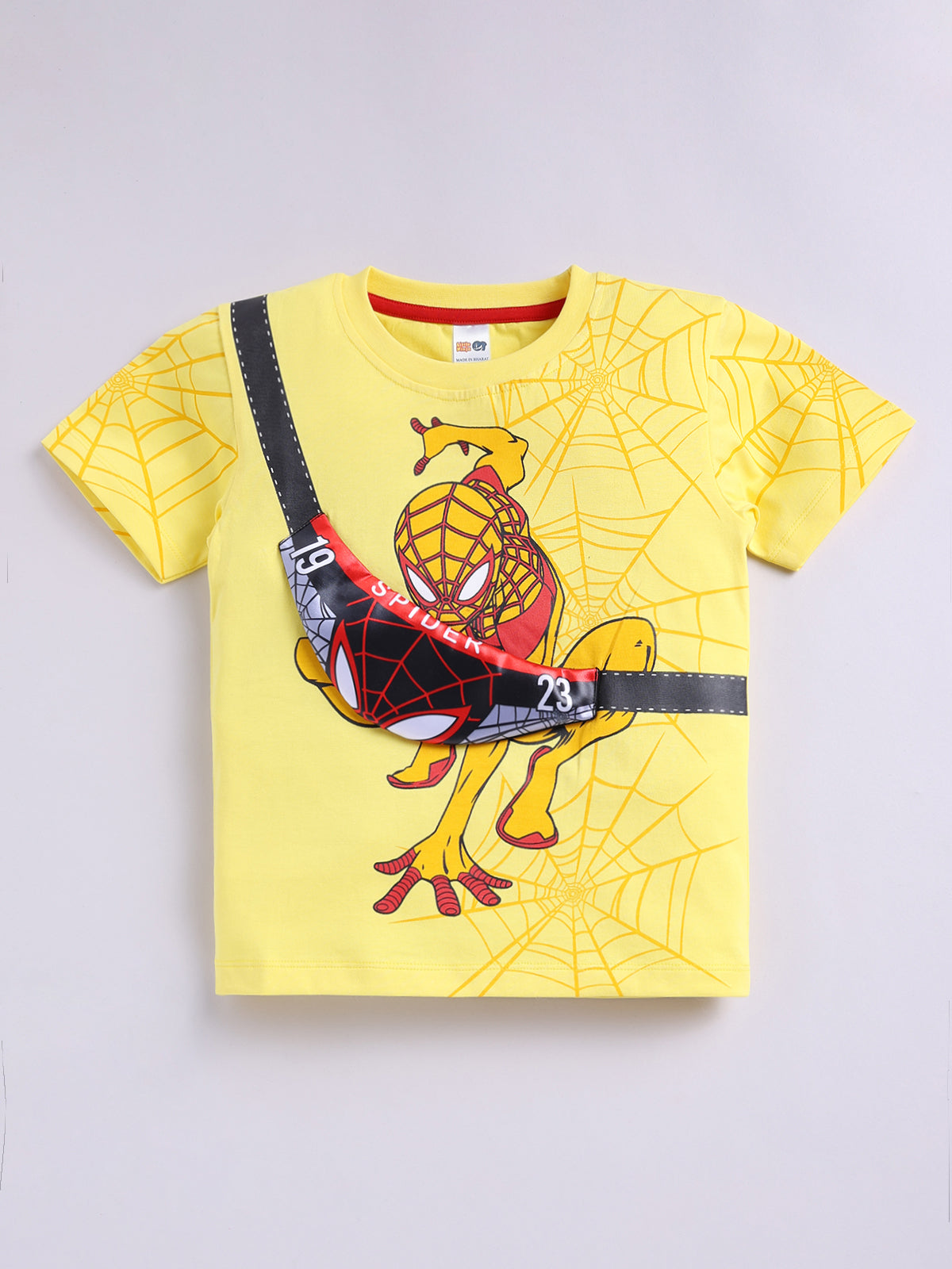 Boys Spiderman Casual T-shirt Shorts  (YELLOW RED)
