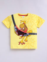 Boys Spiderman Casual T-shirt Shorts  (YELLOW RED)