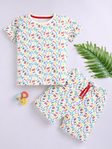 Boys Casual T-shirt Shorts  (White)