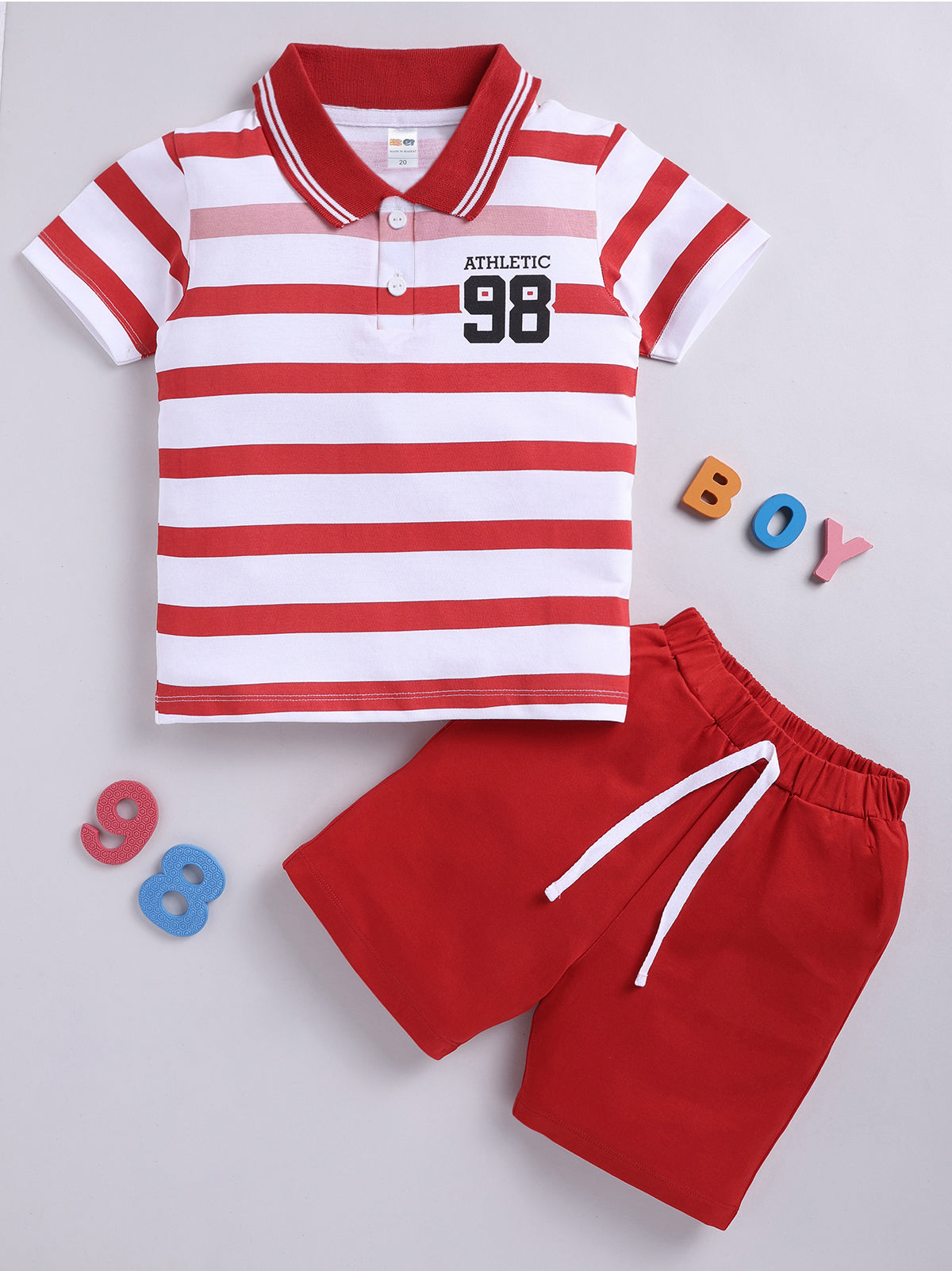 Boys Casual T-shirt Shorts  (RED)