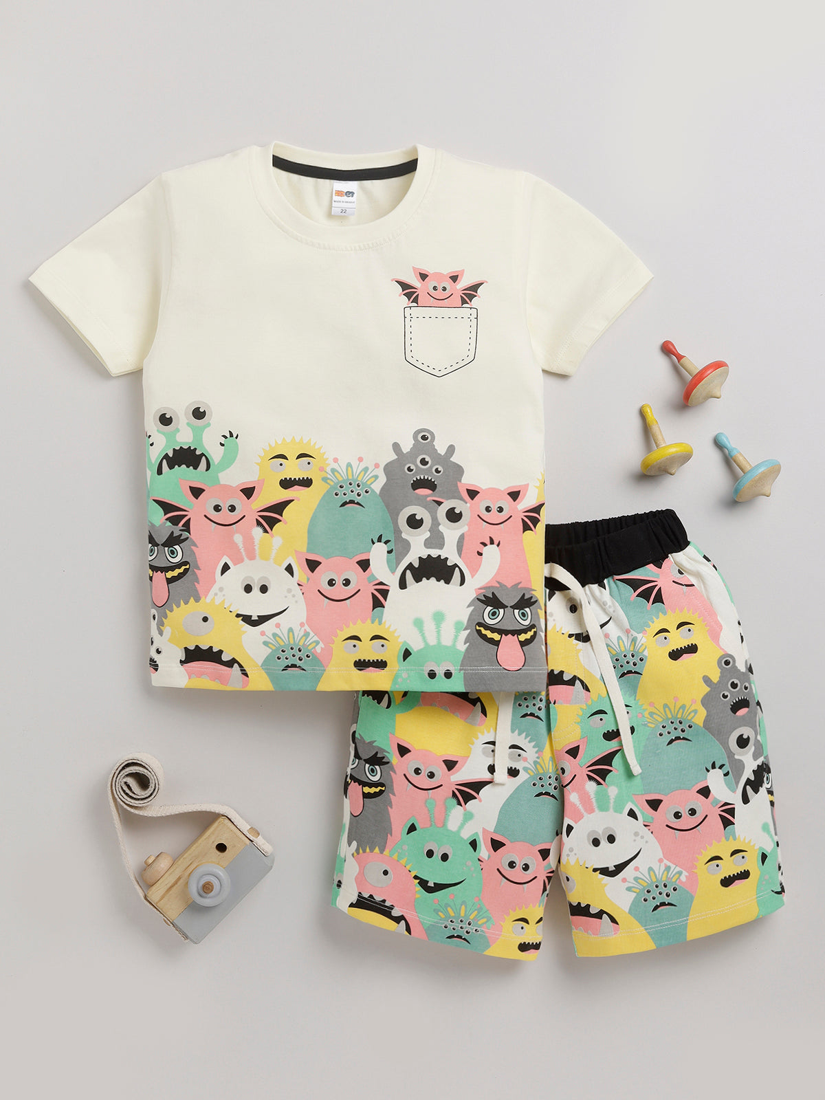 Boys Casual T-shirt Shorts  (CREAM)