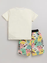 Boys Casual T-shirt Shorts  (CREAM)