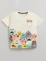 Boys Casual T-shirt Shorts  (CREAM)