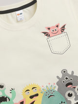 Boys Casual T-shirt Shorts  (CREAM)