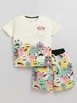Boys Casual T-shirt Shorts  (CREAM)