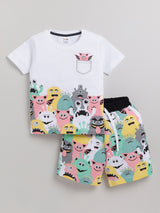 Boys Casual T-shirt Shorts  (WHITE)