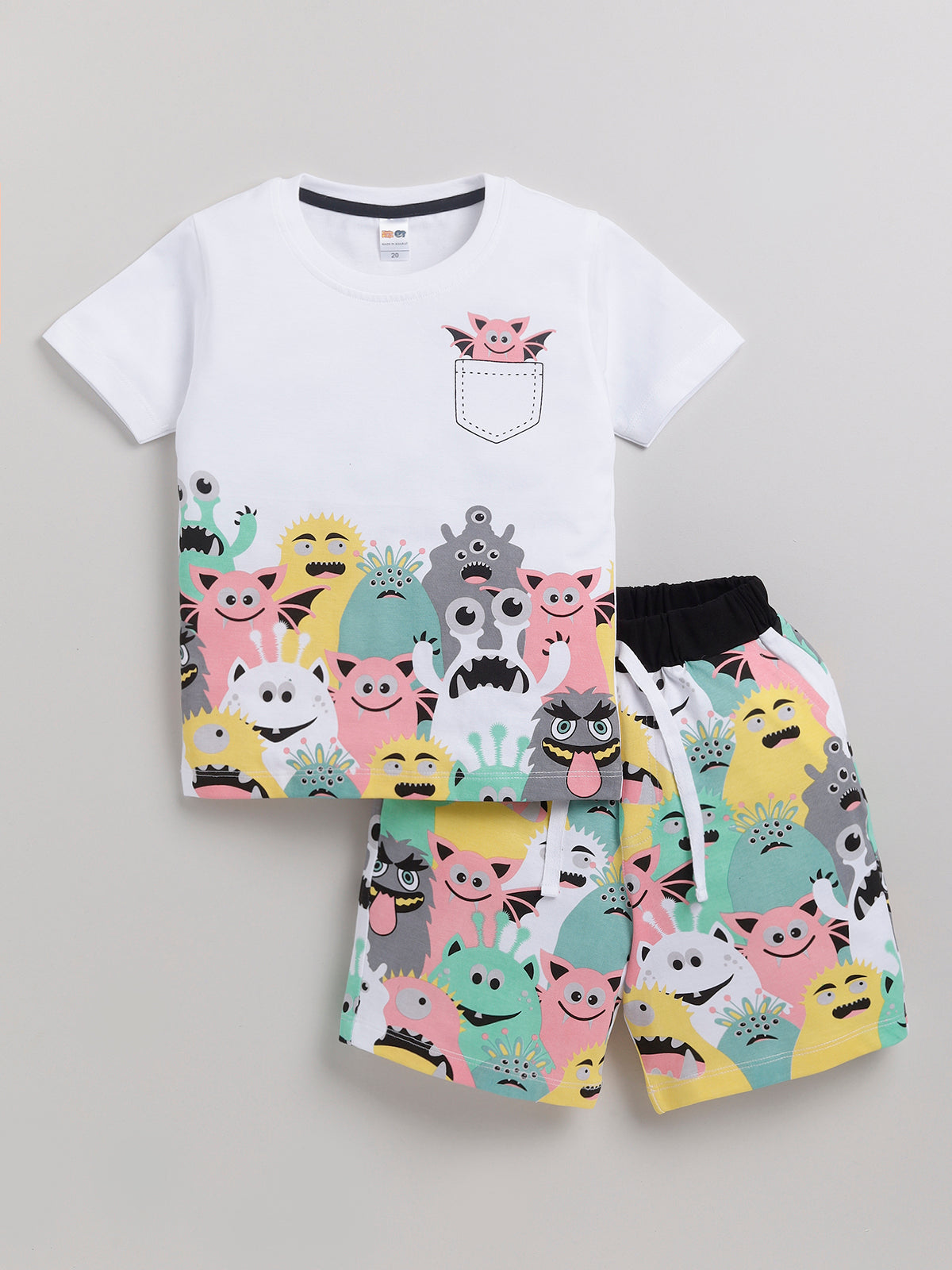 Boys Casual T-shirt Shorts  (WHITE)