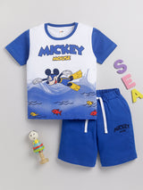 Boys Mickey Casual T-shirt Shorts  (BLUE)