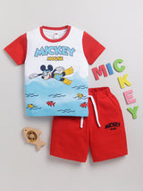 Boys Mickey Casual T-shirt Shorts  (RED)