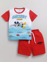 Boys Mickey Casual T-shirt Shorts  (RED)