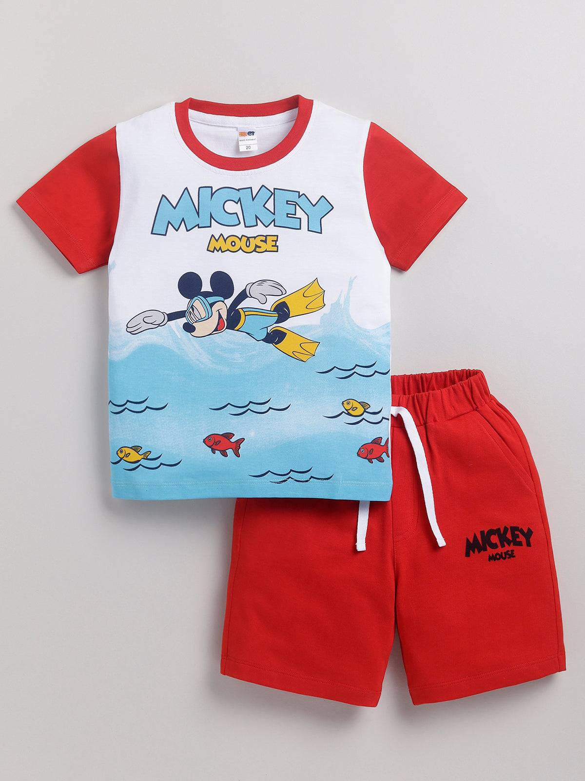 Boys Mickey Casual T-shirt Shorts  (RED)
