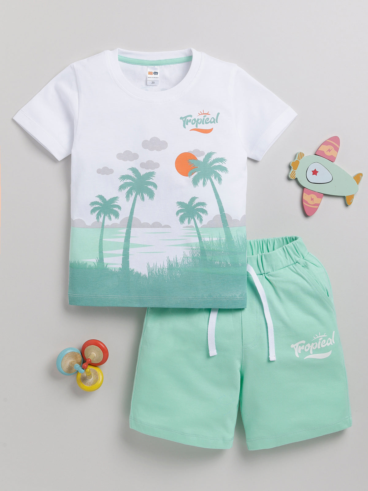 Boys Casual T-shirt Shorts  (SEA GREEN)