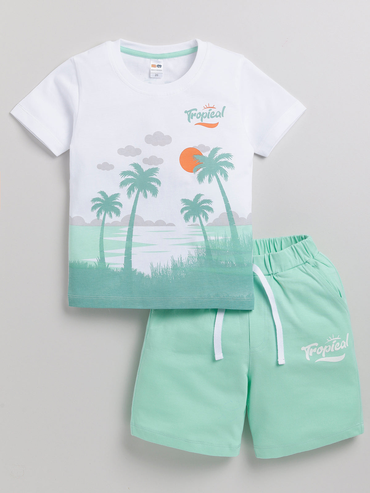 Boys Casual T-shirt Shorts  (SEA GREEN)