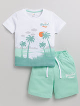Boys Casual T-shirt Shorts  (SEA GREEN)