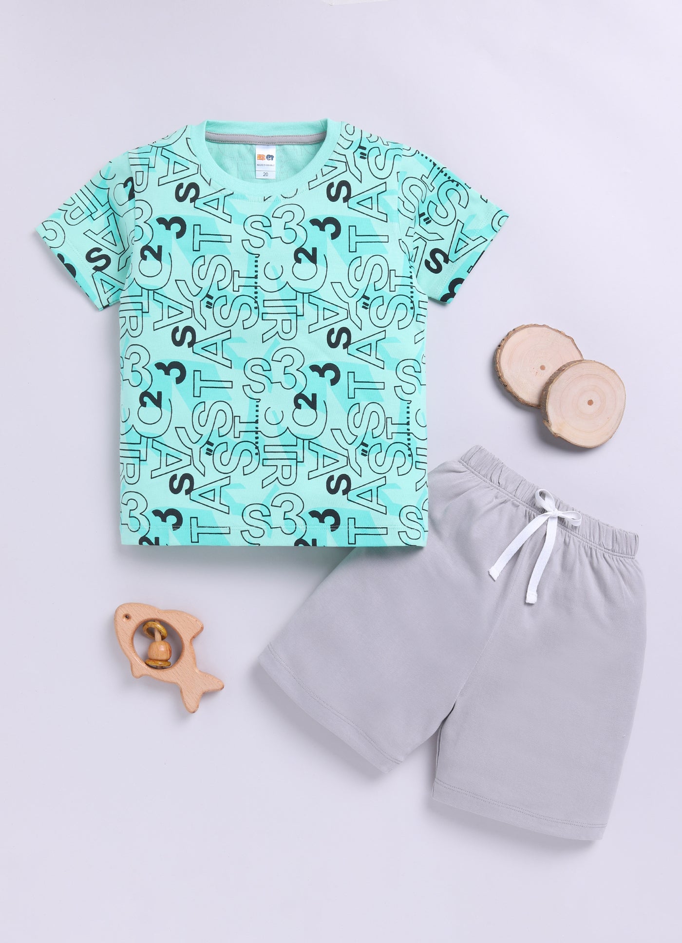 Baby Boys Casual T-shirt Shorts  (SEA GREEN)