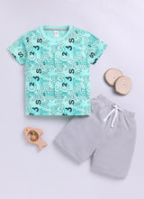 Baby Boys Casual T-shirt Shorts  (SEA GREEN)