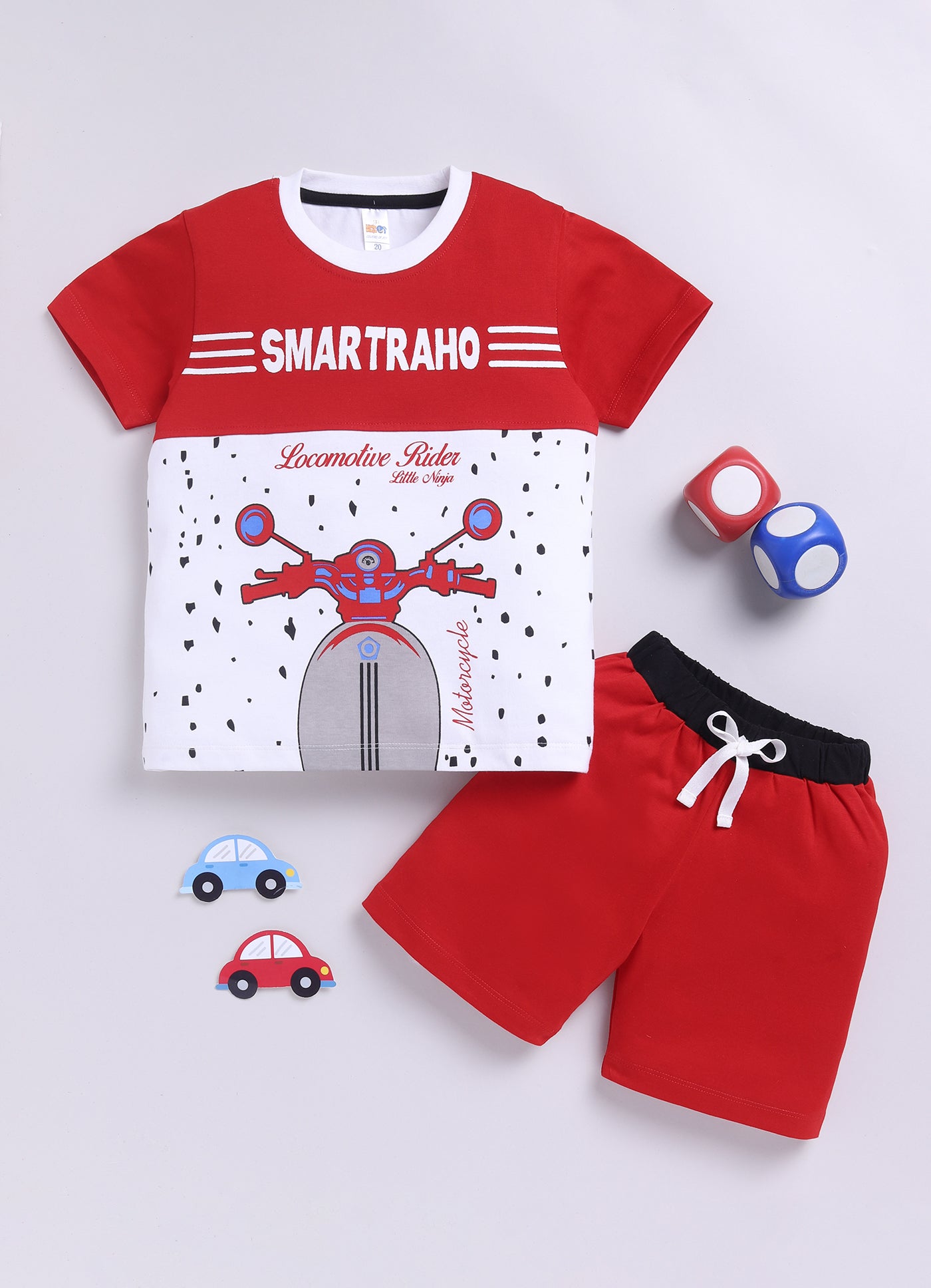 Baby Boys Casual T-shirt Shorts  (RED WHITE 2)