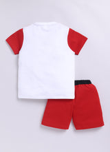 Baby Boys Casual T-shirt Shorts  (RED WHITE 2)