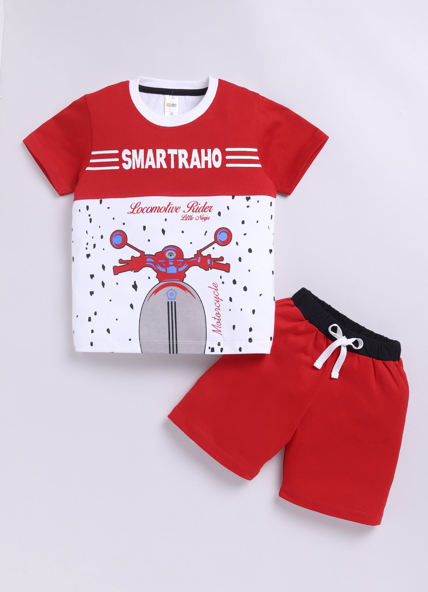 Baby Boys Casual T-shirt Shorts  (RED WHITE 2)