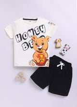 Baby Boys Casual T-shirt Shorts  (CREAM BLACK)