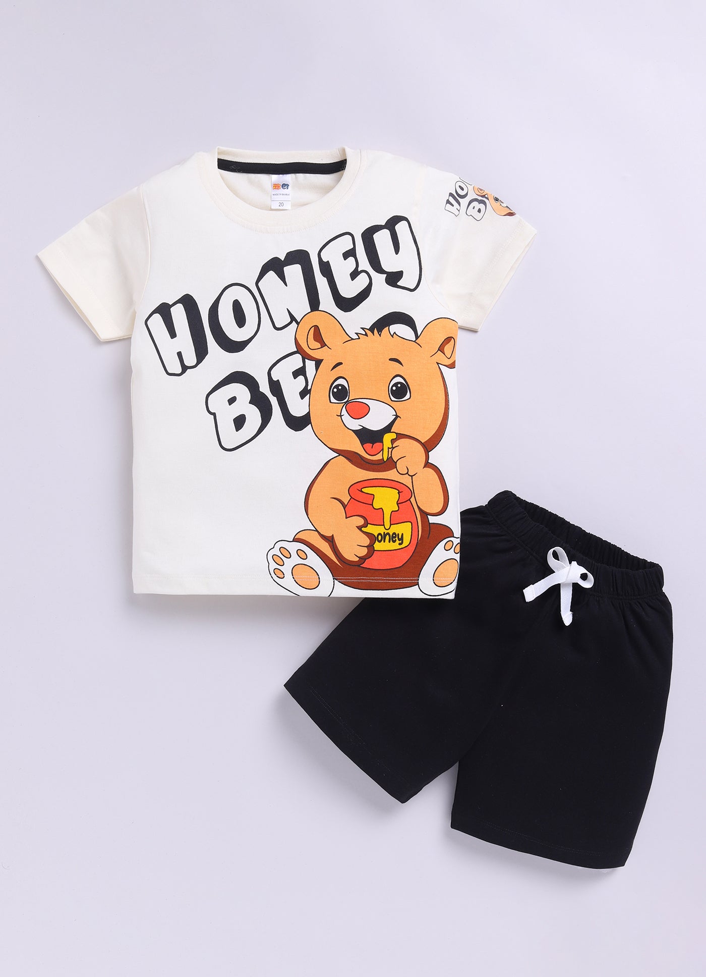Baby Boys Casual T-shirt Shorts  (CREAM BLACK)