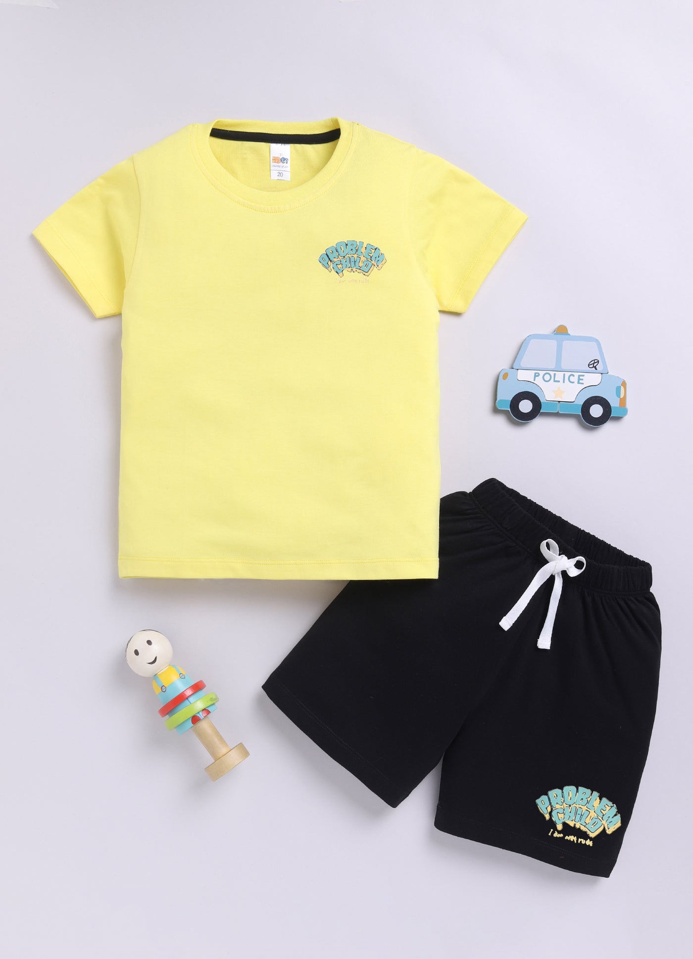 Baby Boys Casual T-shirt Shorts  (YELLOW BLACK)