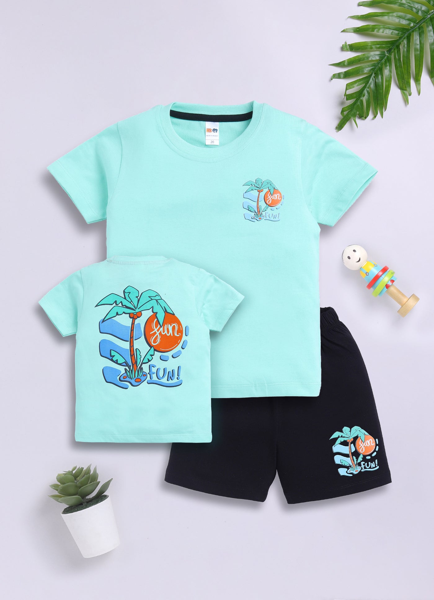 Baby Boys Casual T-shirt Shorts  (GREEN BLACK)