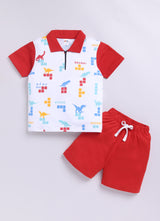 Baby Boys Casual T-shirt Shorts  (RED)