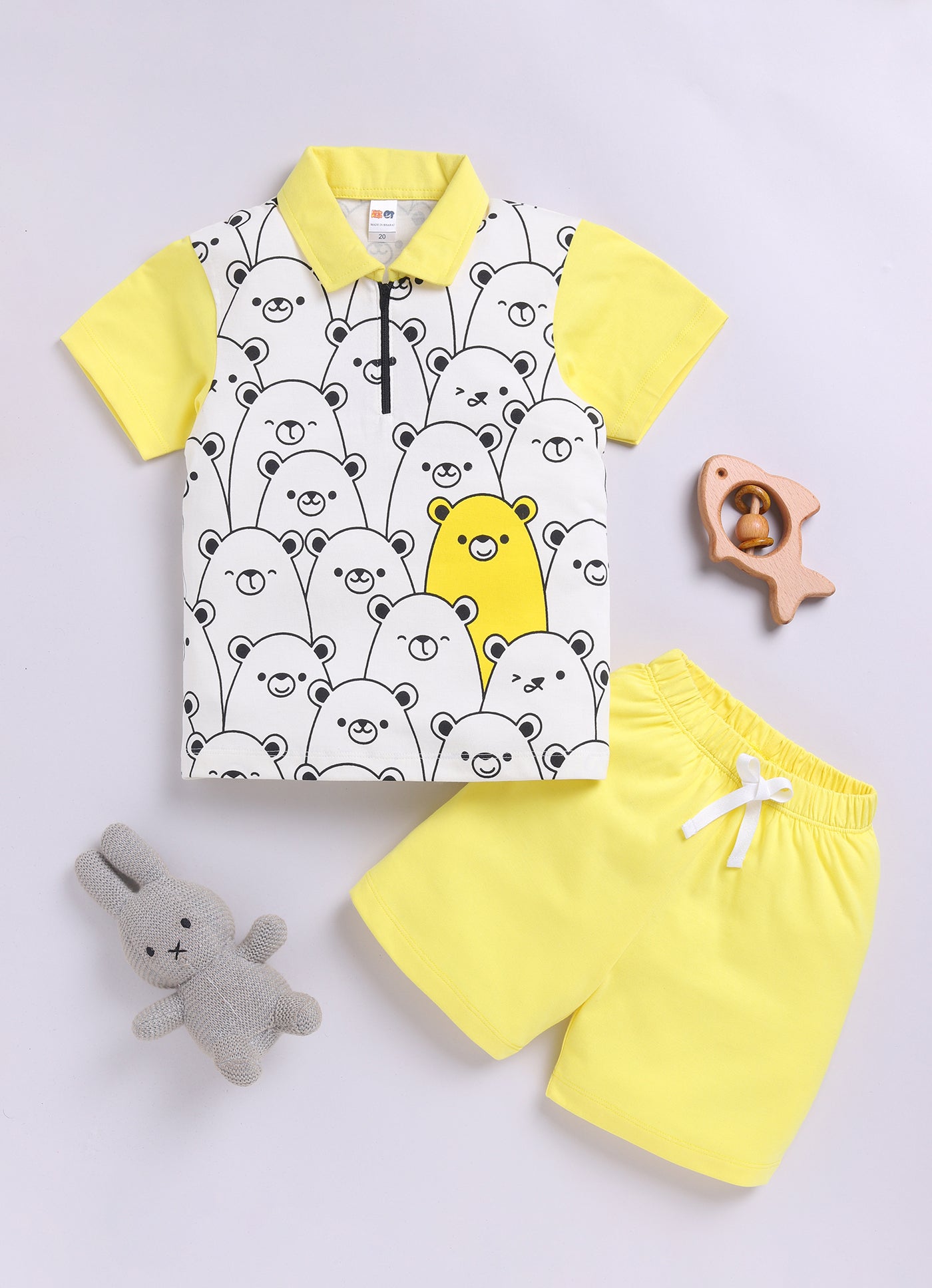 Baby Boys Casual T-shirt Shorts  (YELLOW)