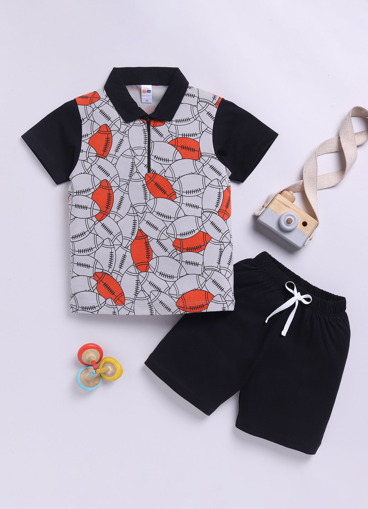 Baby Boys Casual T-shirt Shorts  (BLACK)