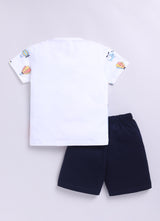 Baby Boys Casual T-shirt Shorts  (WHITE NAVY)