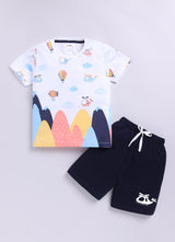 Baby Boys Casual T-shirt Shorts  (WHITE NAVY)