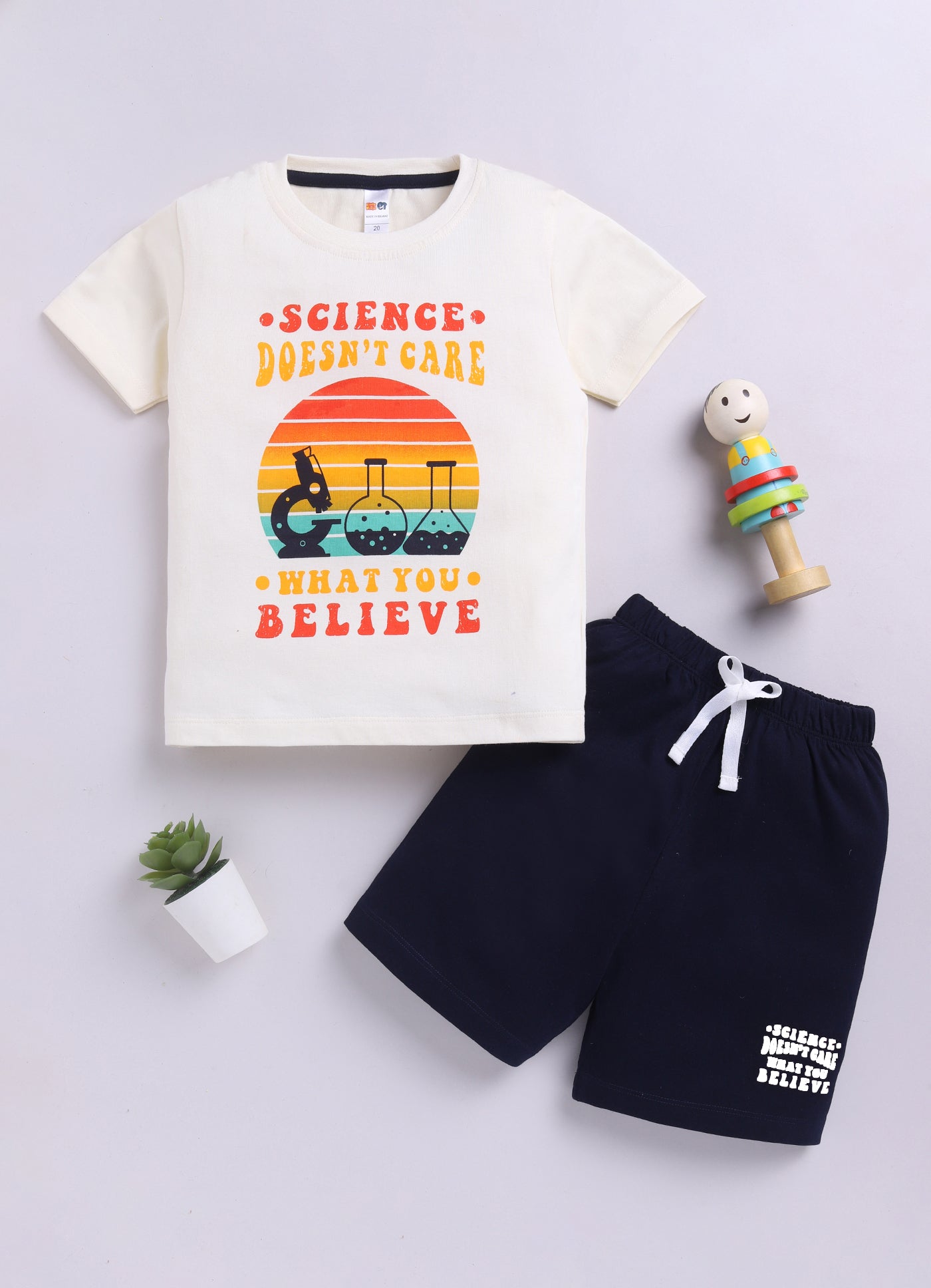 Baby Boys Casual T-shirt Shorts  (CREAM)