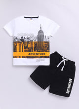 Baby Boys Casual T-shirt Shorts  (YELLOW WHITE)